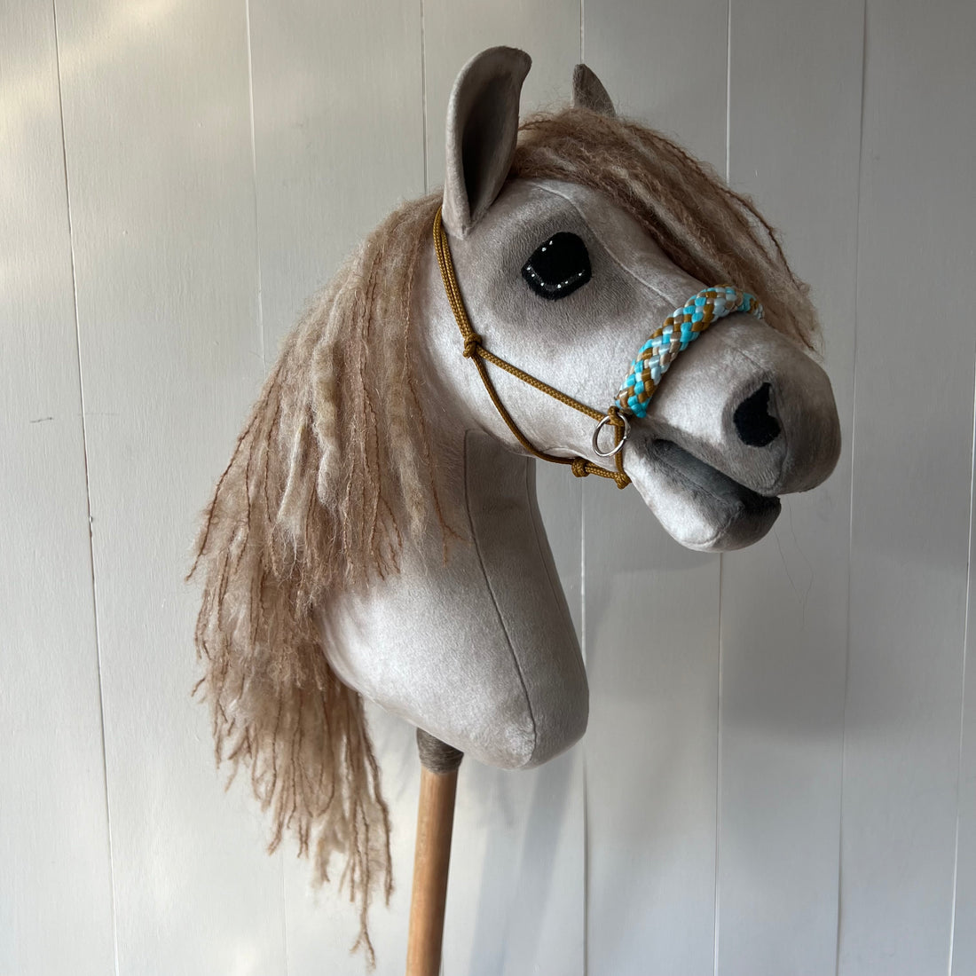 Touwhalster, maat M, multi colour turquoise / bruin / crème