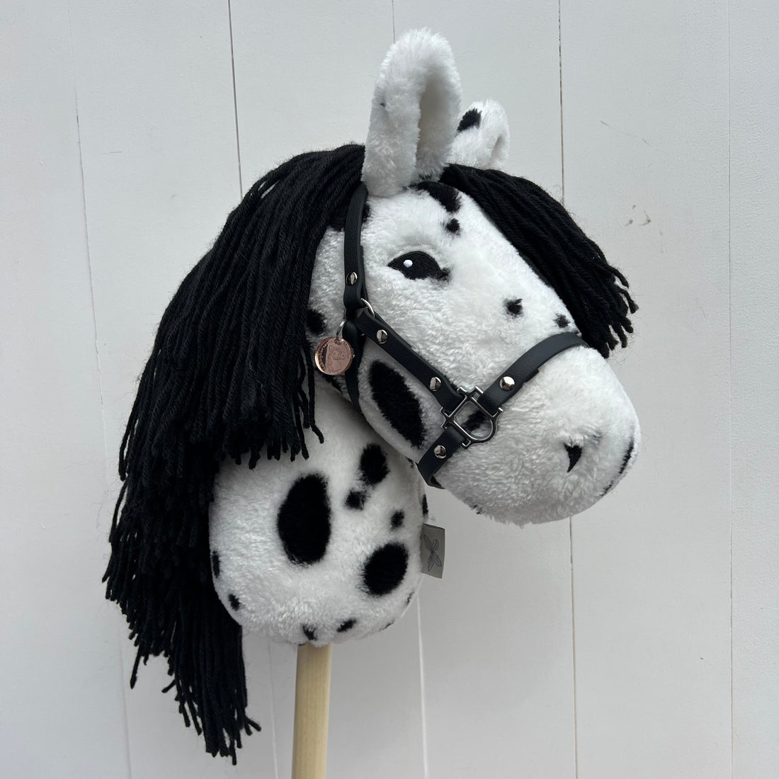 Halster / bitloos hoofdstel van band zwart hobbyhorse ByAstryp / Stip de pony