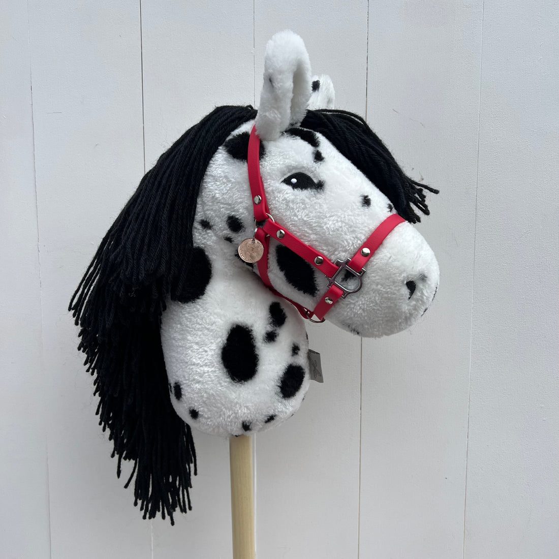 Halster / bitloos hoofdstel van band warm rood hobbyhorse ByAstryp / Stip de pony