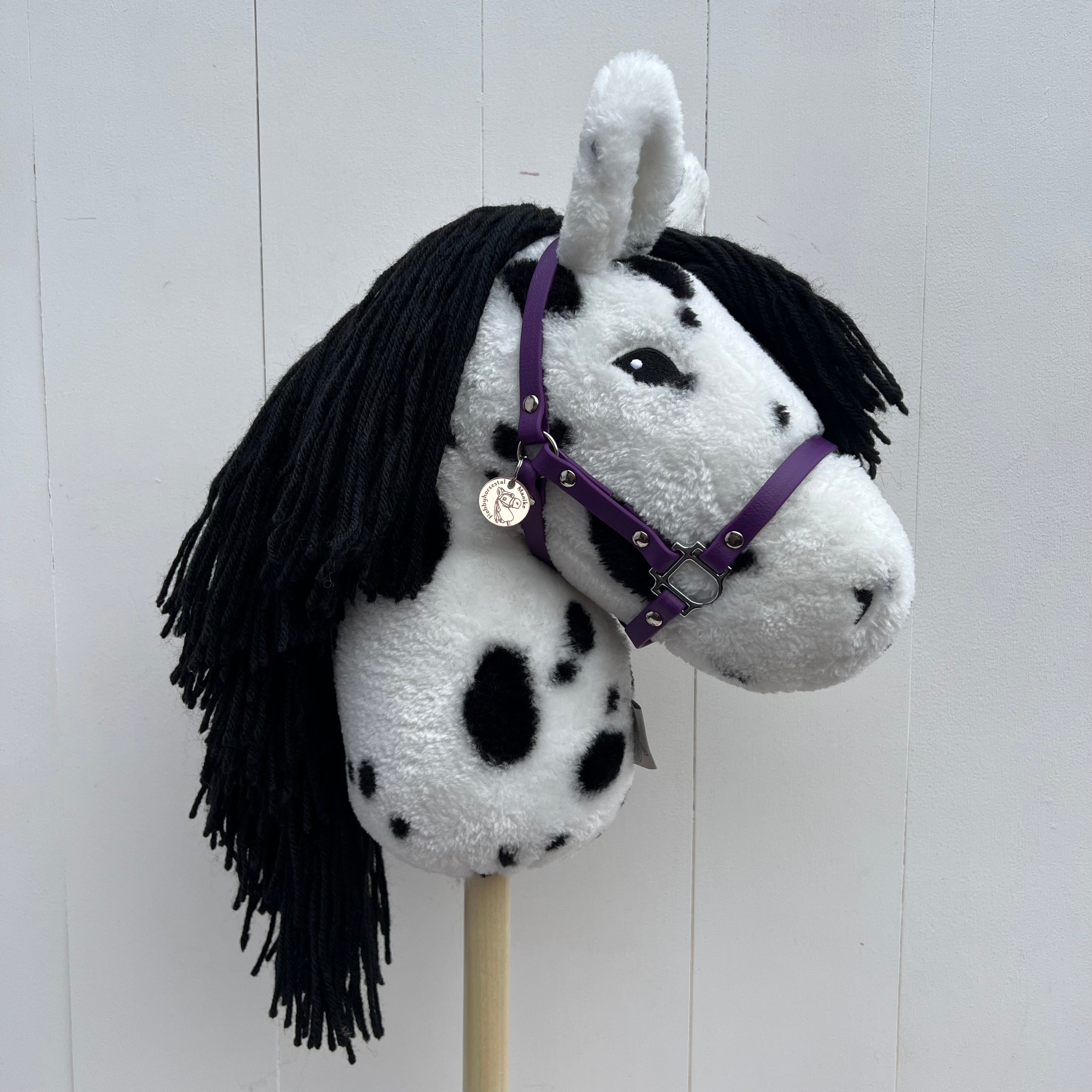 Halster / bitloos hoofdstel van band Donker paars hobbyhorse ByAstryp / Stip de pony
