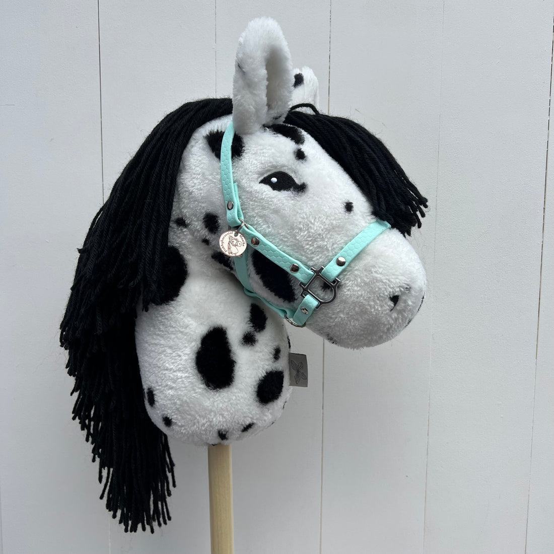 Halster / bitloos hoofdstel van band licht blauw hobbyhorse ByAstryp / Stip de pony