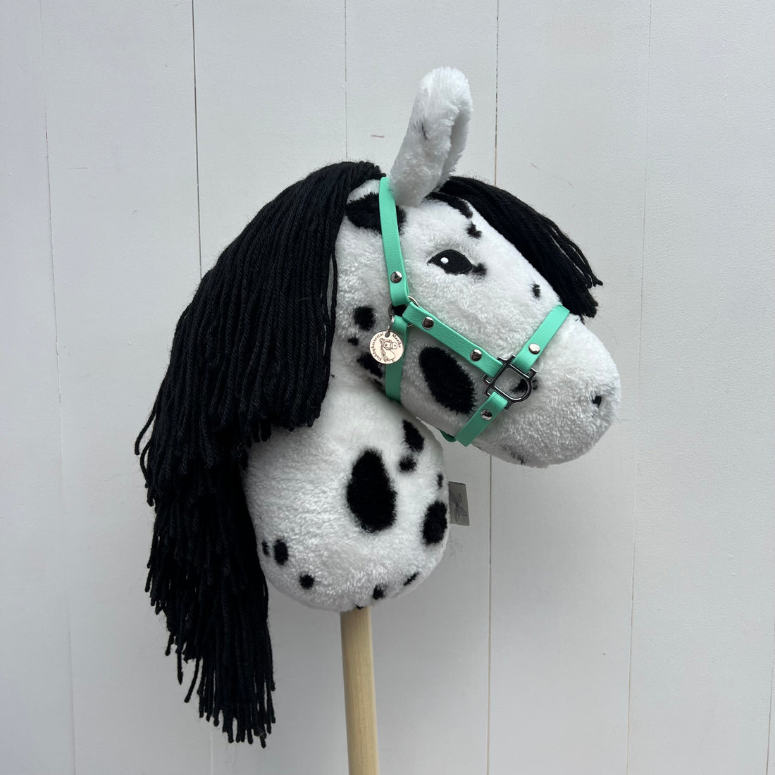 Halster / bitloos hoofdstel van band licht groen hobbyhorse ByAstryp / Stip de pony