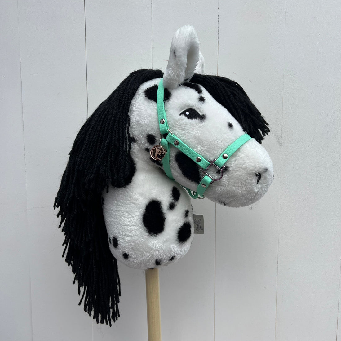 Halster / bitloos hoofdstel van band licht groen hobbyhorse ByAstryp / Stip de pony
