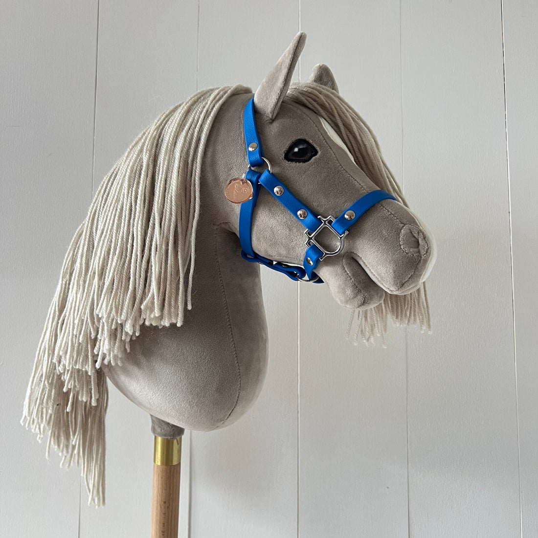 Halster / bitloos hoofdstel fel blauw van band hobbyhorse Cheval Roi