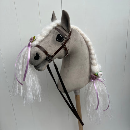 Hobbyhorse light gray / beige long mane stallion braid