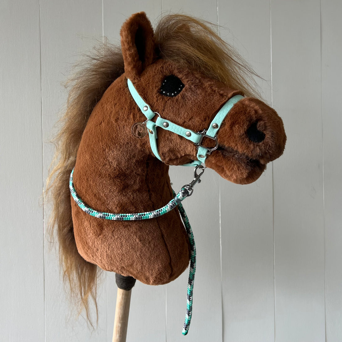 Halster / bitloos hoofdstel, maat M, licht blauw band structuur bolletjes