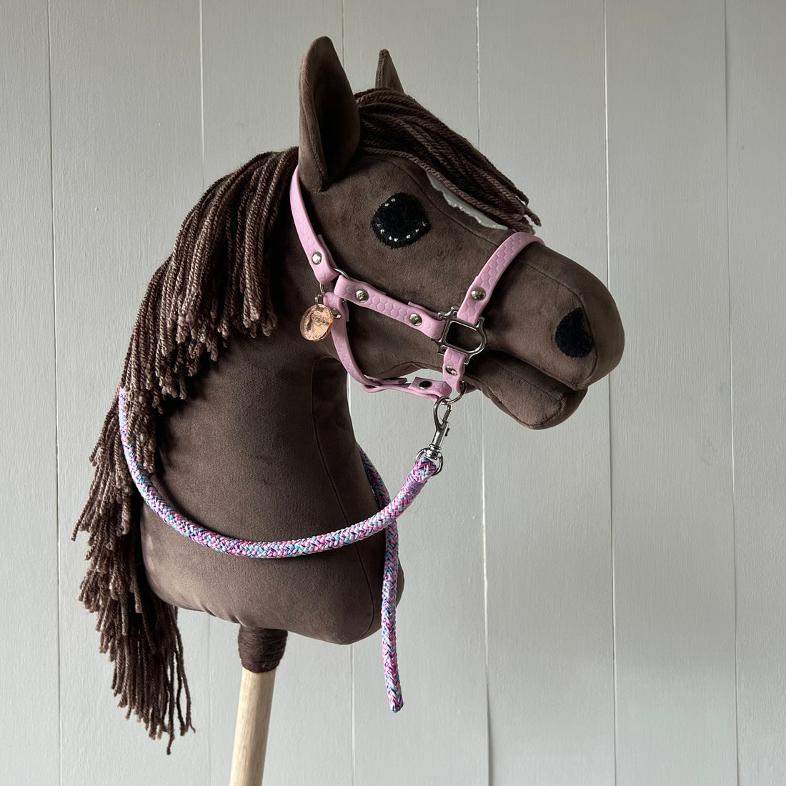 Halster / bitloos hoofdstel, maat m, lila band structuur bolletjes