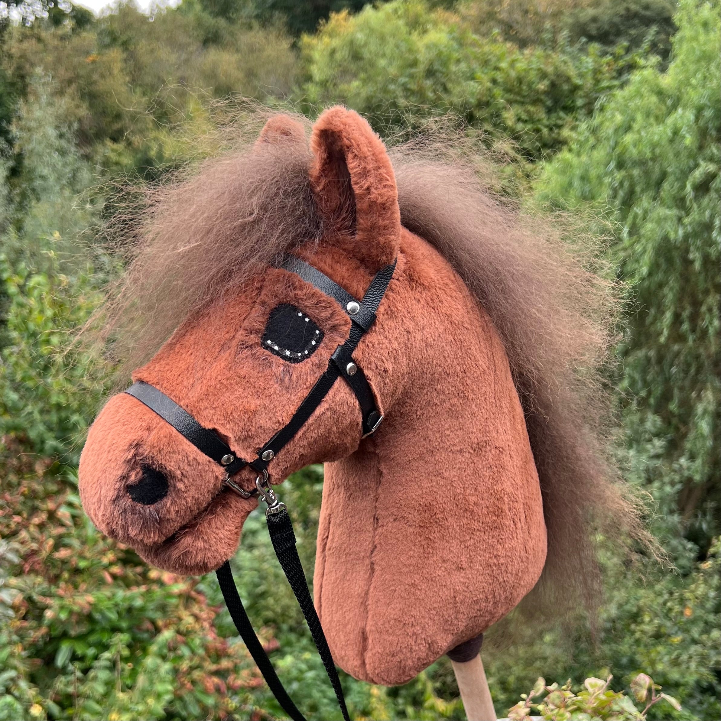 Hobbyhorse voskleur fluffy, bruine manen