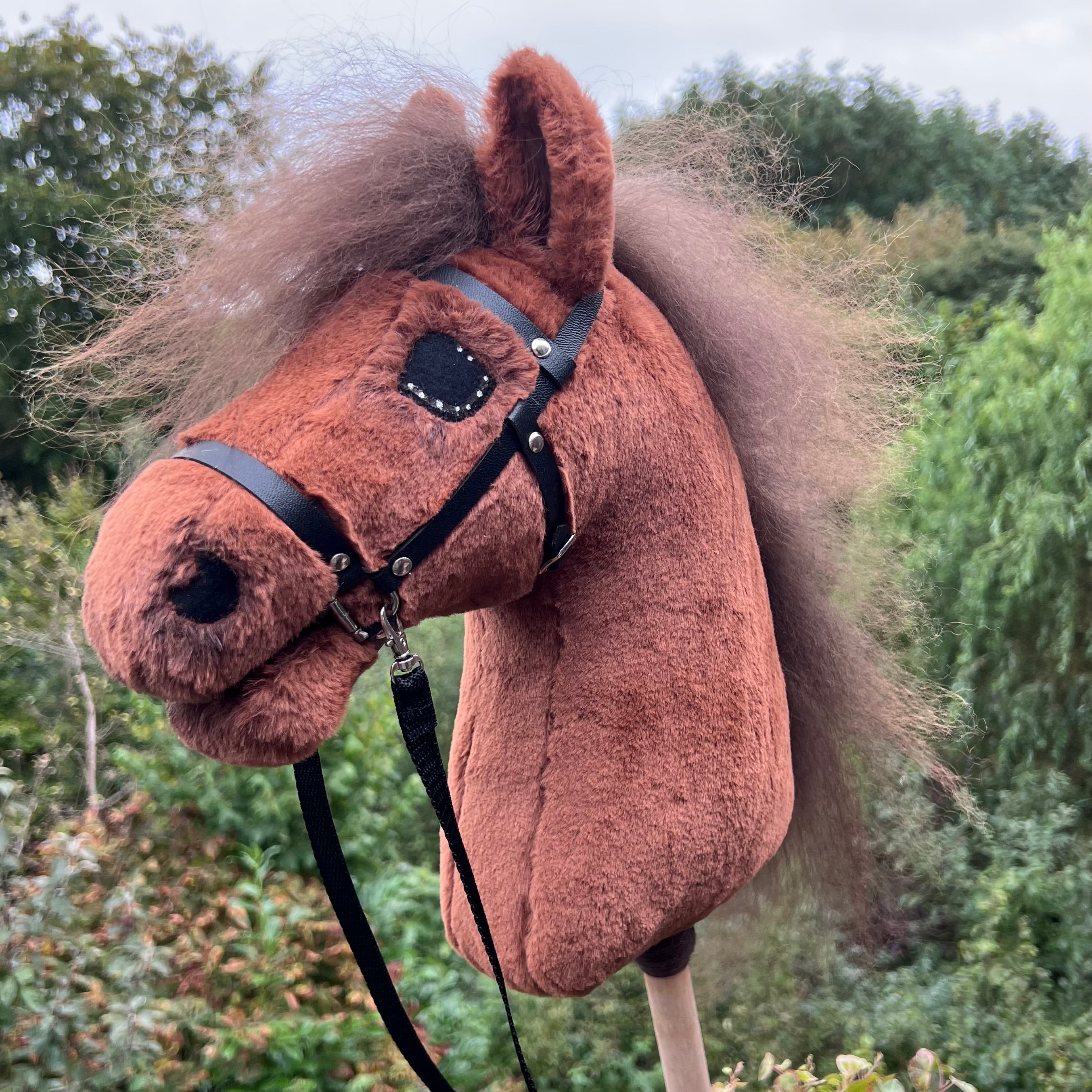 Hobbyhorse voskleur fluffy, bruine manen