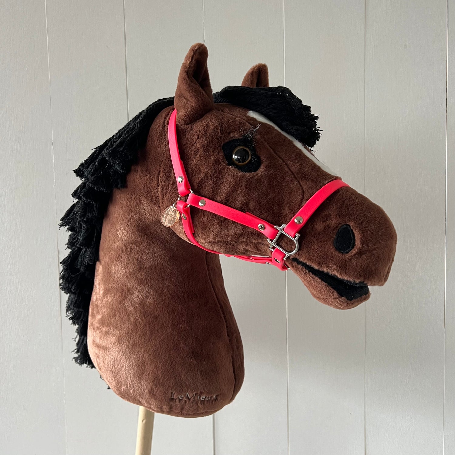 Halster / bitloos hoofdstel van band fel roze voor hobbyhorse LeMieux
